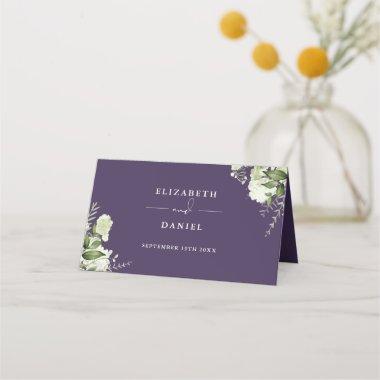 Purple Floral Greenery Wedding Folded Place Invitations