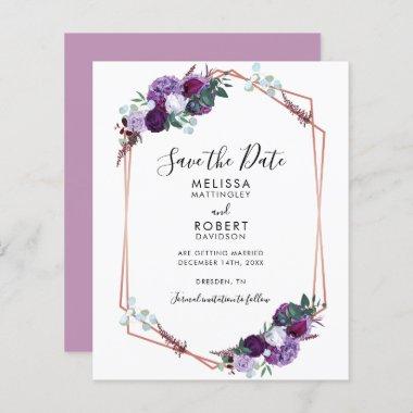 Purple Floral Hand-Letter Elegant Save the Date