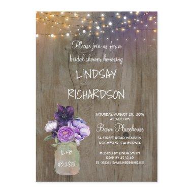 Purple Floral Mason Jar Rustic Barn Bridal Shower Invitations