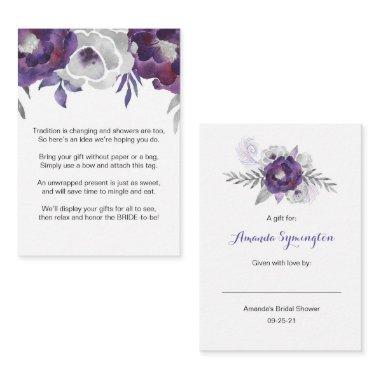 Purple Floral No Wrap Shower request tag 3963 Enclosure Invitations