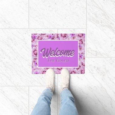 Purple Floral Personalized Entry Way Welcome Doormat