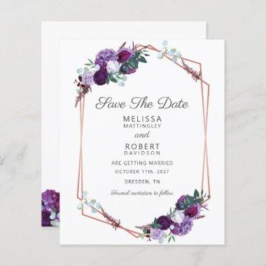 Purple Floral Rose Gold Geometric Save the Date