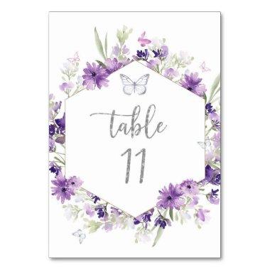 Purple floral silver butterfly eleven table number