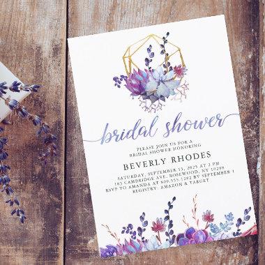 Purple Floral Succulent Bridal Shower Invitations