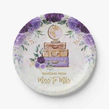 Purple Floral Traveling from Miss to Mrs Shower Paper Plates