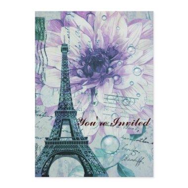 purple floral Vintage Paris Eiffel Tower