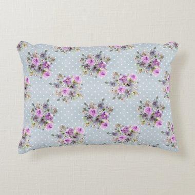 Purple Floral Watercolor Blue White Polka Dot Accent Pillow