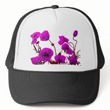 Purple Floral Watercolor Poppy Flowers Bridal Cute Trucker Hat