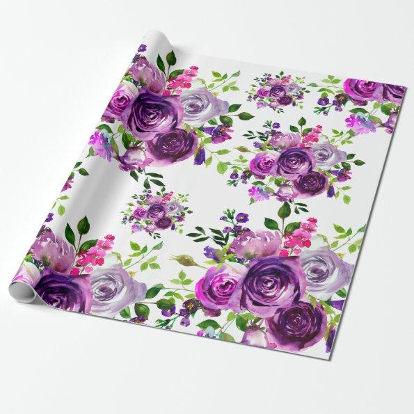 Purple Floral Wedding Wrapping Paper