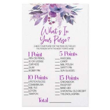 Purple Floral What's In Purse Bridal Shower Game Stationery