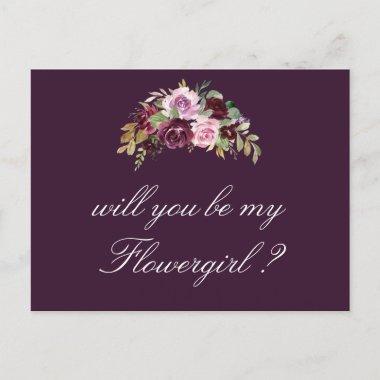 purple floral will you be my Flowergirl Invitations