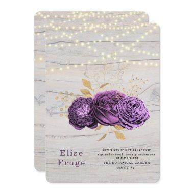 Purple Floral Wood Of String Lights Bridal Shower Invitations