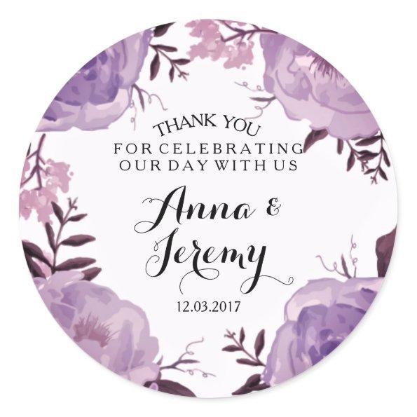 Purple Floral Wreath Wedding Sticker