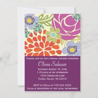 Purple Flower Garden Bridal Shower Invitations