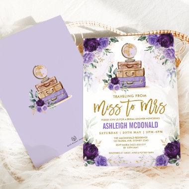 Purple Flower Travel Bridal Shower Miss to Mrs Invitations
