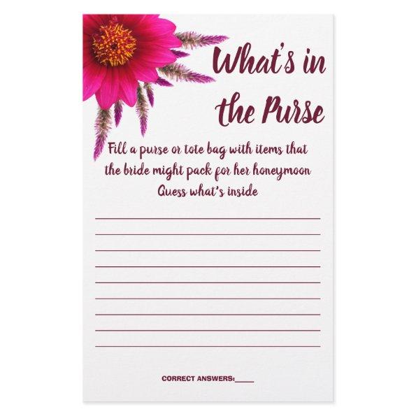 PURPLE FLOWER WHAT'S IN THE PURSE SHOWER GAME  FLYER