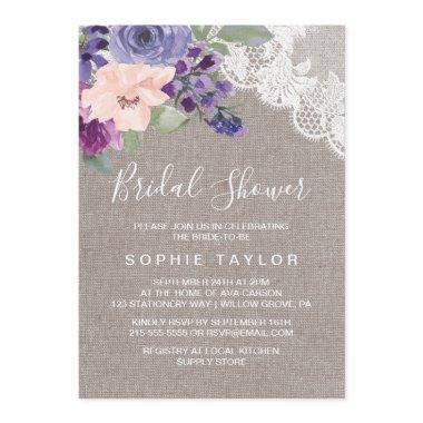 Purple Flowers and Lace Bridal Shower Invitations