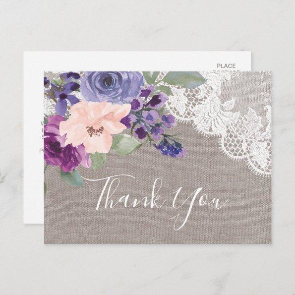 Purple Flowers and Lace Thank You PostInvitations