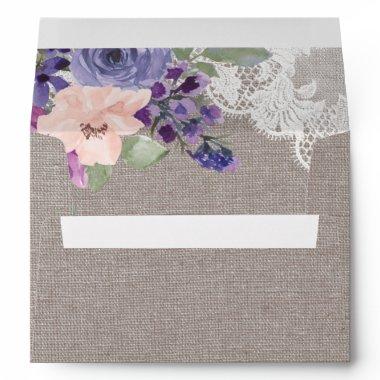Purple Flowers and Lace Wedding Invitations Envelope