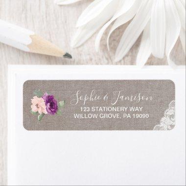 Purple Flowers and Lace Wedding Label
