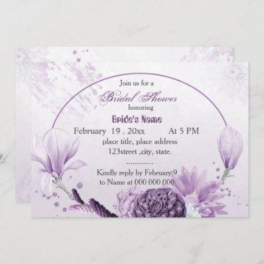 purple flowers botanical bridal shower Invitations