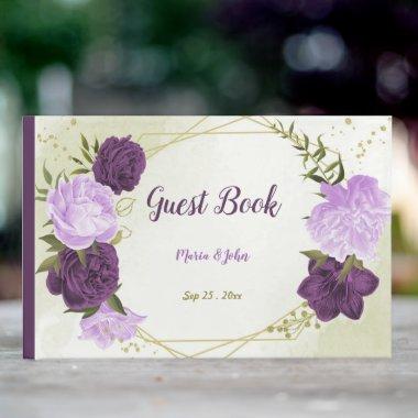 purple flowers green leaves guest book