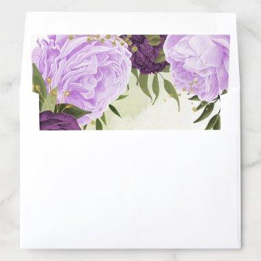 purple flowers green leaves wedding envelope liner