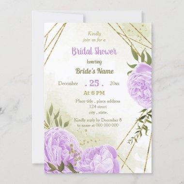 purple flowers greenery bridal shower Invitations