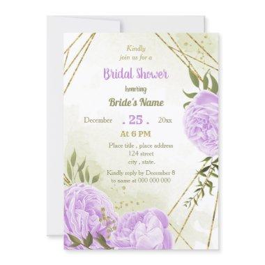 purple flowers greenery bridal shower Invitations