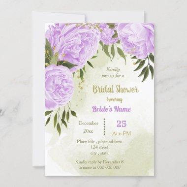 purple flowers greenery bridal shower Invitations