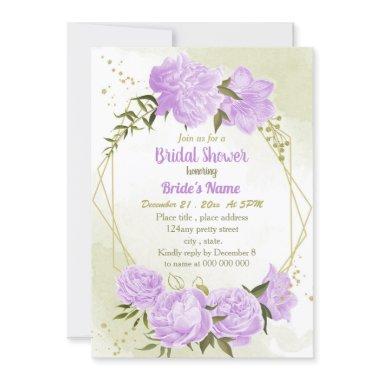 purple flowers greenery geometric bridal shower Invitations