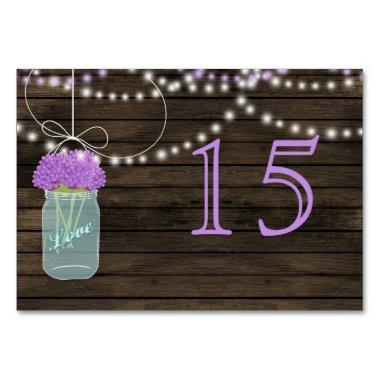 Purple Flowers Mason Jars Barn Wood Wedding Table Number