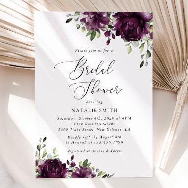 Purple Flowers, Plum Flowers, Boho, Bridal Shower Invitations
