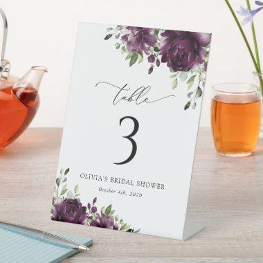 Purple Flowers, Plum Flowers, Boho, Table Numbers Pedestal Sign