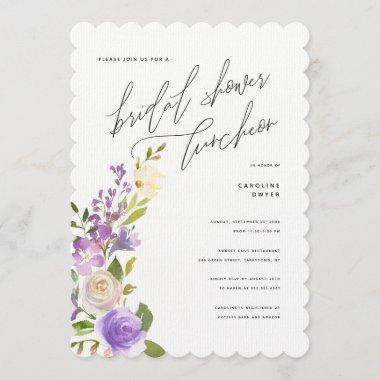 Purple Garden Floral Bridal Shower Luncheon Invitations