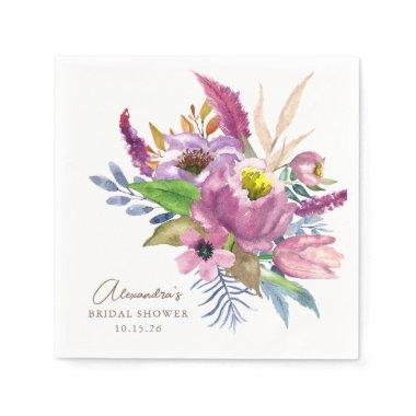 Purple Garden Floral Minimalist Custom Shower Napkins