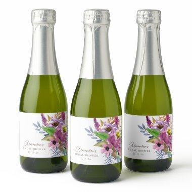 Purple Garden Floral Minimalist Custom Shower Sparkling Wine Label