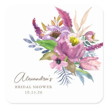 Purple Garden Floral Minimalist Custom Shower Square Sticker