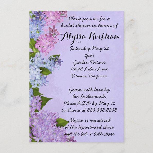 Purple Garden Lilac Flowers Bridal Shower Invitations