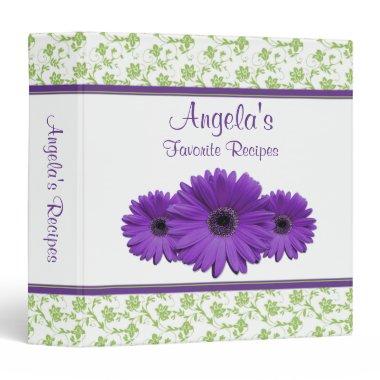 Purple Gerbera Daisy Green Damask Recipe Binder