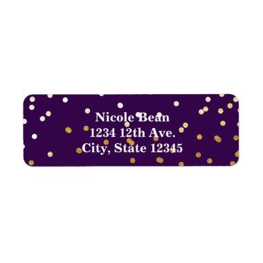 Purple Glam & Gold Shiny Confetti Dots Chic Modern Label