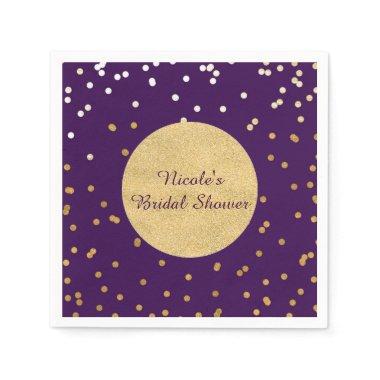 Purple Glam & Gold Shiny Confetti Dots Chic Modern Napkins