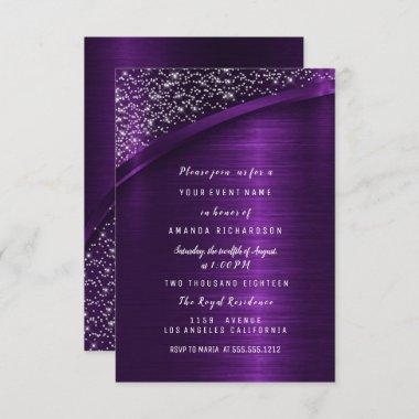 Purple Glitter Bridal Shower Birthday Sweet 16t Invitations