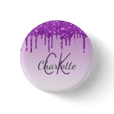 Purple glitter drips monogram name script button
