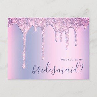 Purple glitter drips will you be my bridesmaid invitation postInvitations