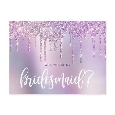 Purple glitter drips will you be my bridesmaid invitation post