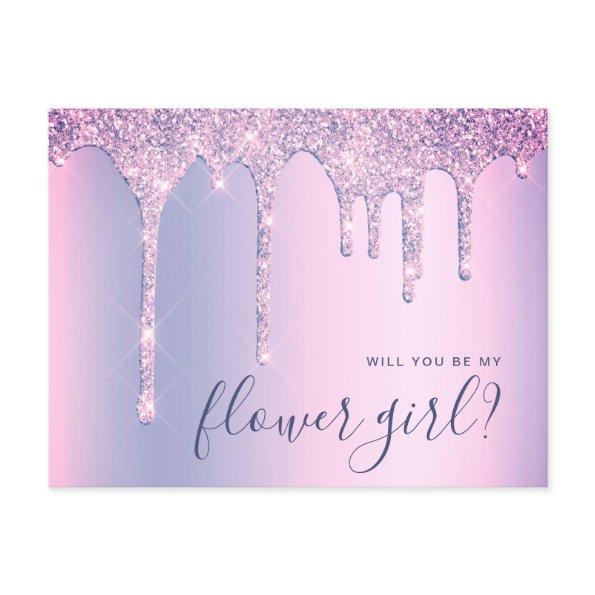Purple glitter drips will you be my flower girl invitation post