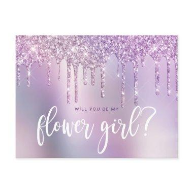 Purple glitter drips will you be my flower girl invitation postInvitations