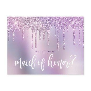 Purple glitter drips will you be my maid of honor invitation post