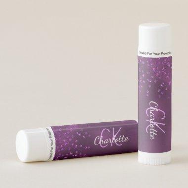 Purple glitter drops custom monogram lip balm